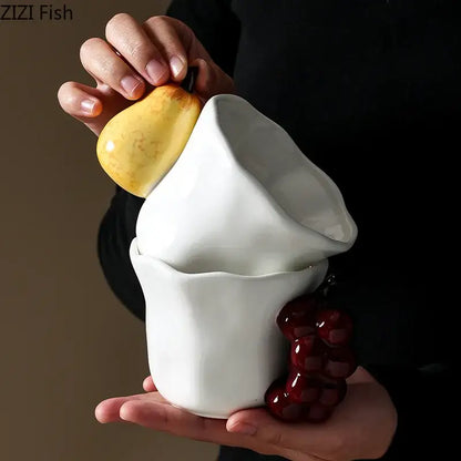 Fun fruits ceramic mug strawberry & lemon dining room cup