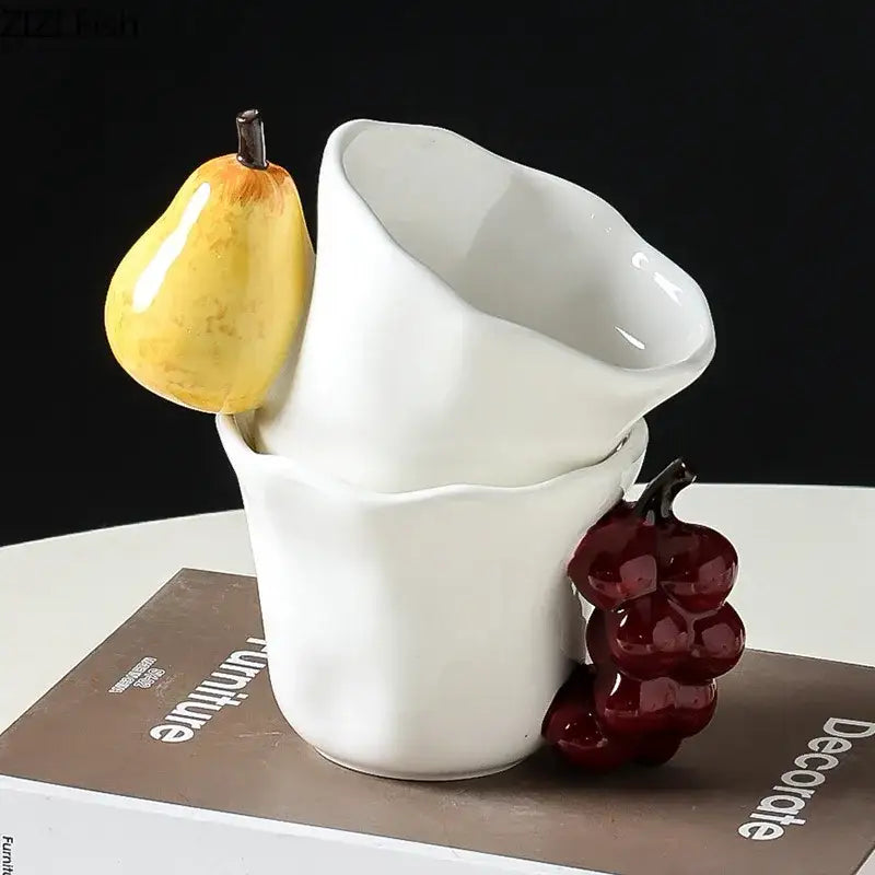 Fun fruits ceramic mug strawberry & lemon dining room cup