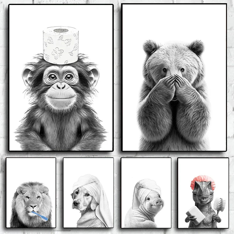 DecorBites™ Funny Animal Bathroom Canvas Wall Art