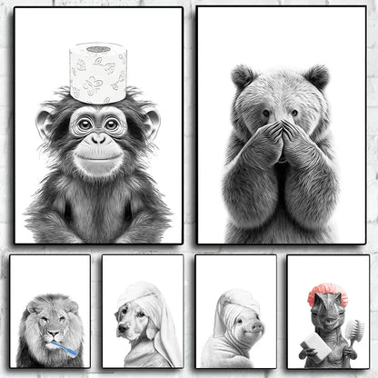 DecorBites™ Funny Animal Bathroom Poster Wall Art