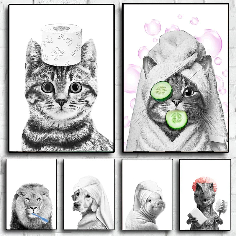 DecorBites™ Funny Animal Bathroom Wall Art Canvas Print