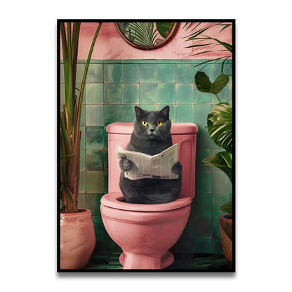 DecorBites™ Funny Bathroom Cat Canvas Wall Art