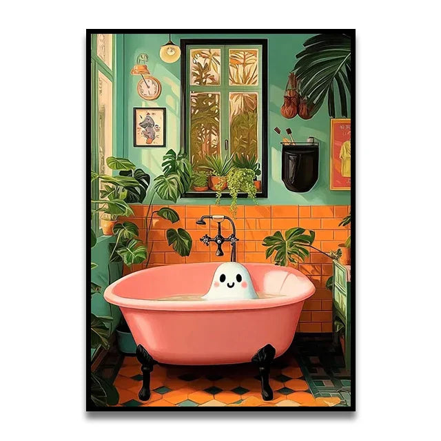 DecorBites™ Funny Bathroom Cat Canvas Wall Art