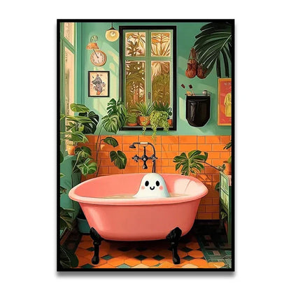 DecorBites™ Funny Bathroom Cat Reading Canvas Wall Art