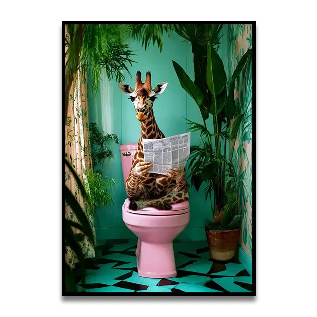 DecorBites™ Funny Cat Reading on Toilet Wall Art