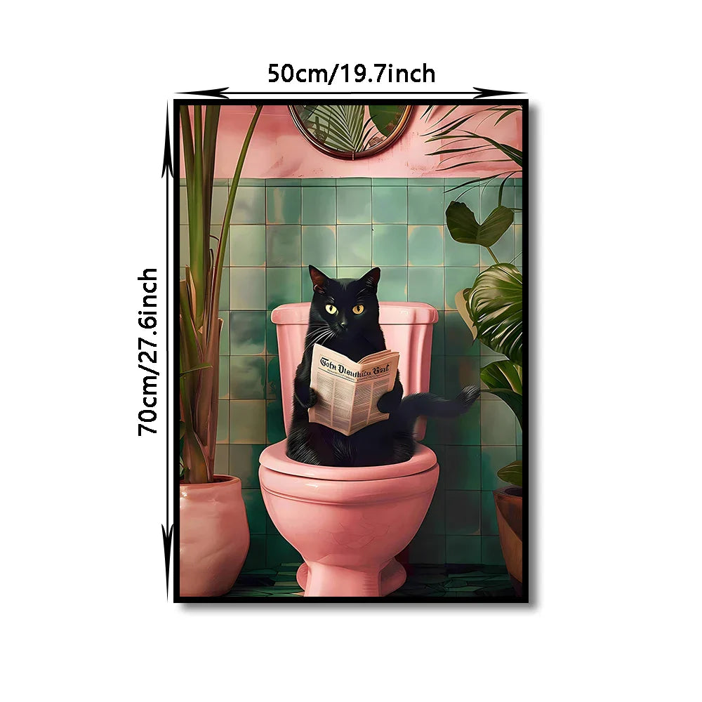 DecorBites™ Funny Cat Reading on Toilet Wall Art