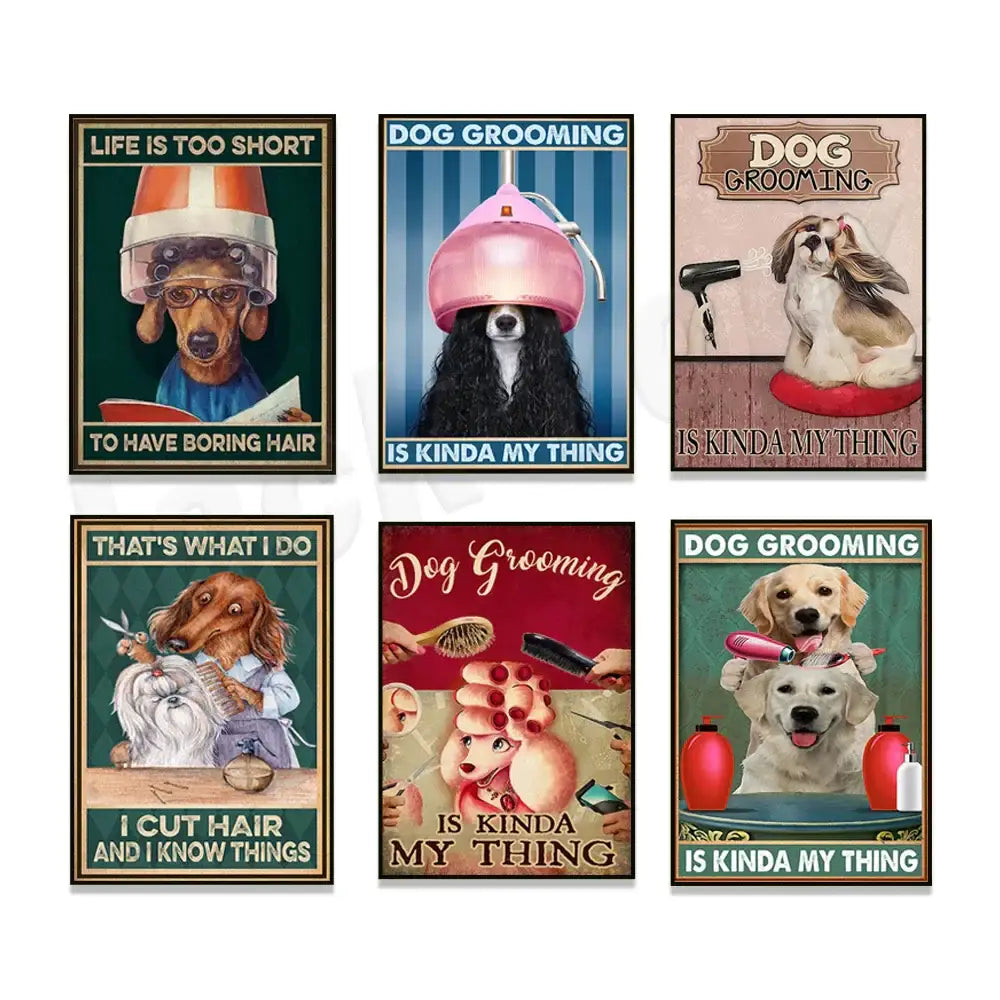 Funny jack york canvas printings set of 6 framed grooming room decor