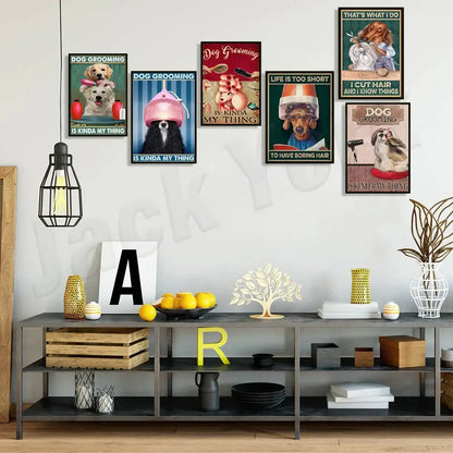 Funny jack york canvas printings set of 6 framed grooming room decor