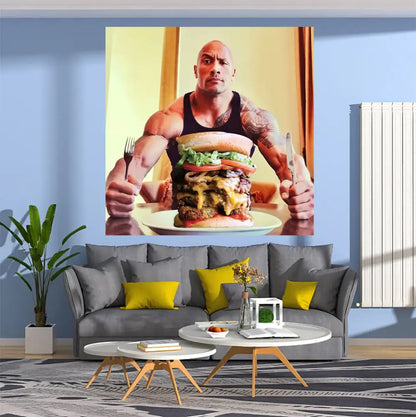 Funny muscular man blueberry pancakes tapestry wall hanging bedroom decor