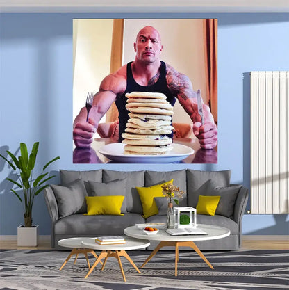 Funny muscular man blueberry pancakes tapestry wall hanging bedroom decor