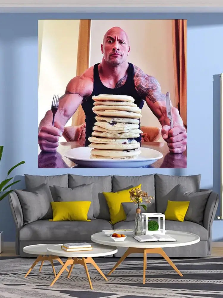 Funny muscular man blueberry pancakes tapestry wall hanging bedroom decor