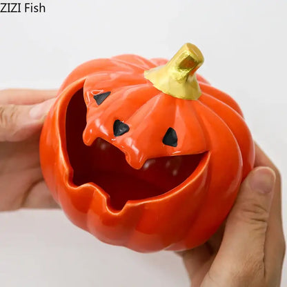 Funny orange ceramic halloween pumpkin ghost ashtray office decor