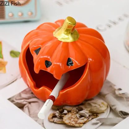 Funny orange ceramic halloween pumpkin ghost ashtray office decor
