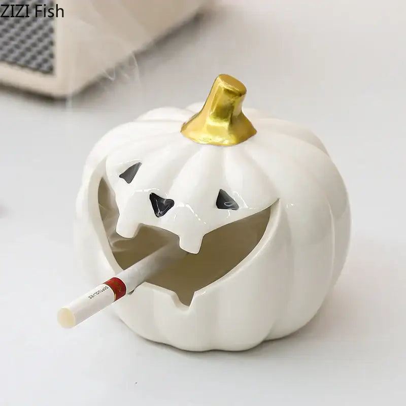 Funny orange ceramic halloween pumpkin ghost ashtray office decor