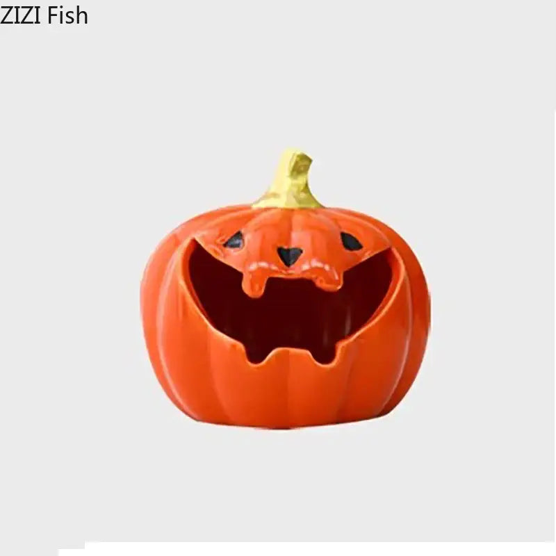 Funny orange ceramic halloween pumpkin ghost ashtray office decor