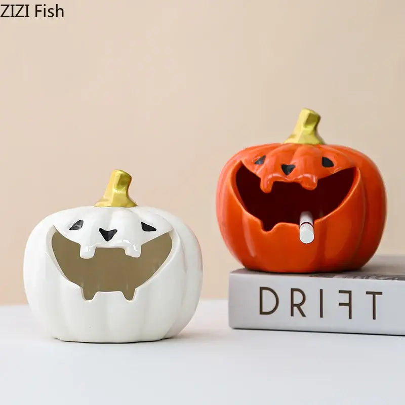 Funny orange ceramic halloween pumpkin ghost ashtray office decor