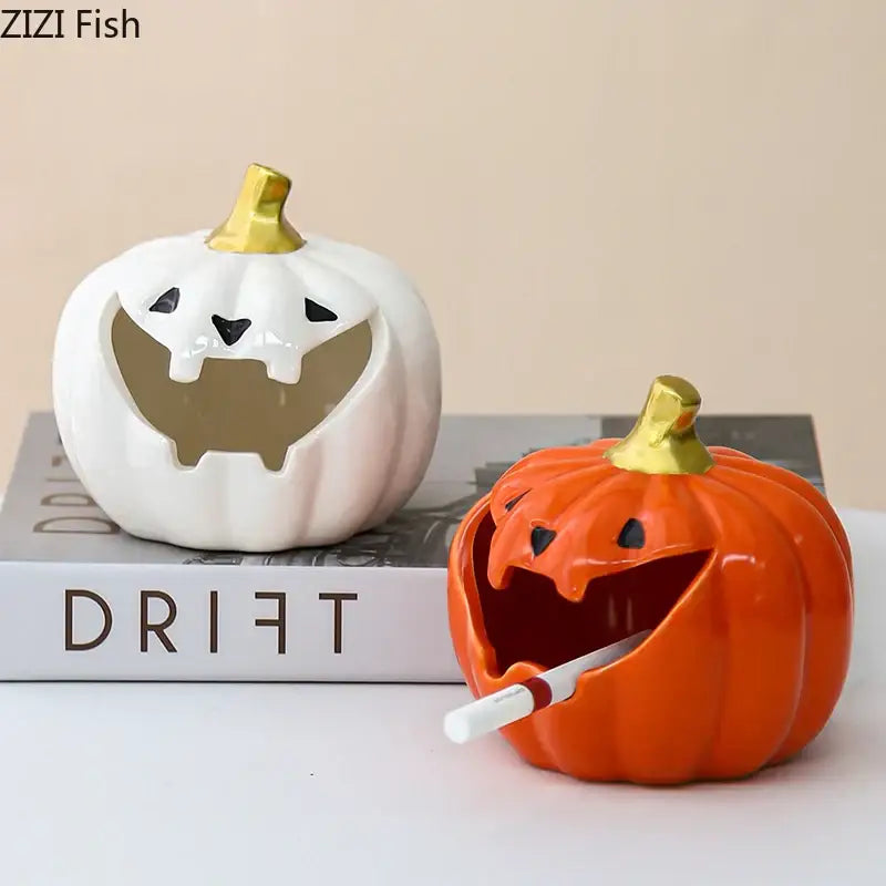 Funny orange ceramic halloween pumpkin ghost ashtray office decor