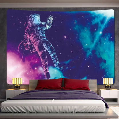 Futuristic astronaut tapestry wall hanging orange bedroom decor