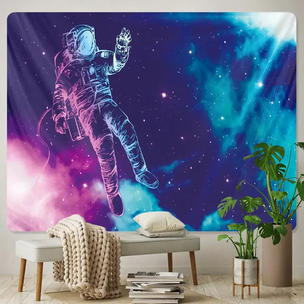 Futuristic astronaut tapestry wall hanging orange bedroom decor