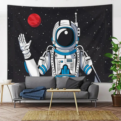 Futuristic astronaut tapestry wall hanging orange bedroom decor