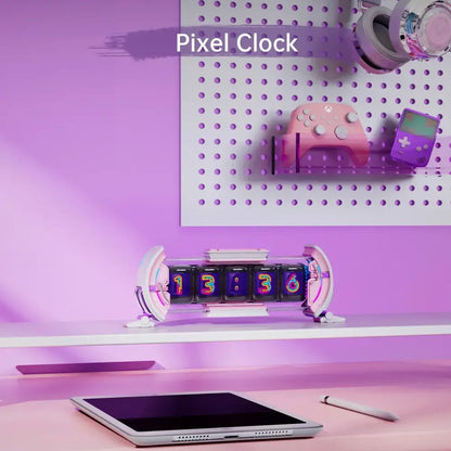 Futuristic pink & white cute gaming digital clock bedroom smart display