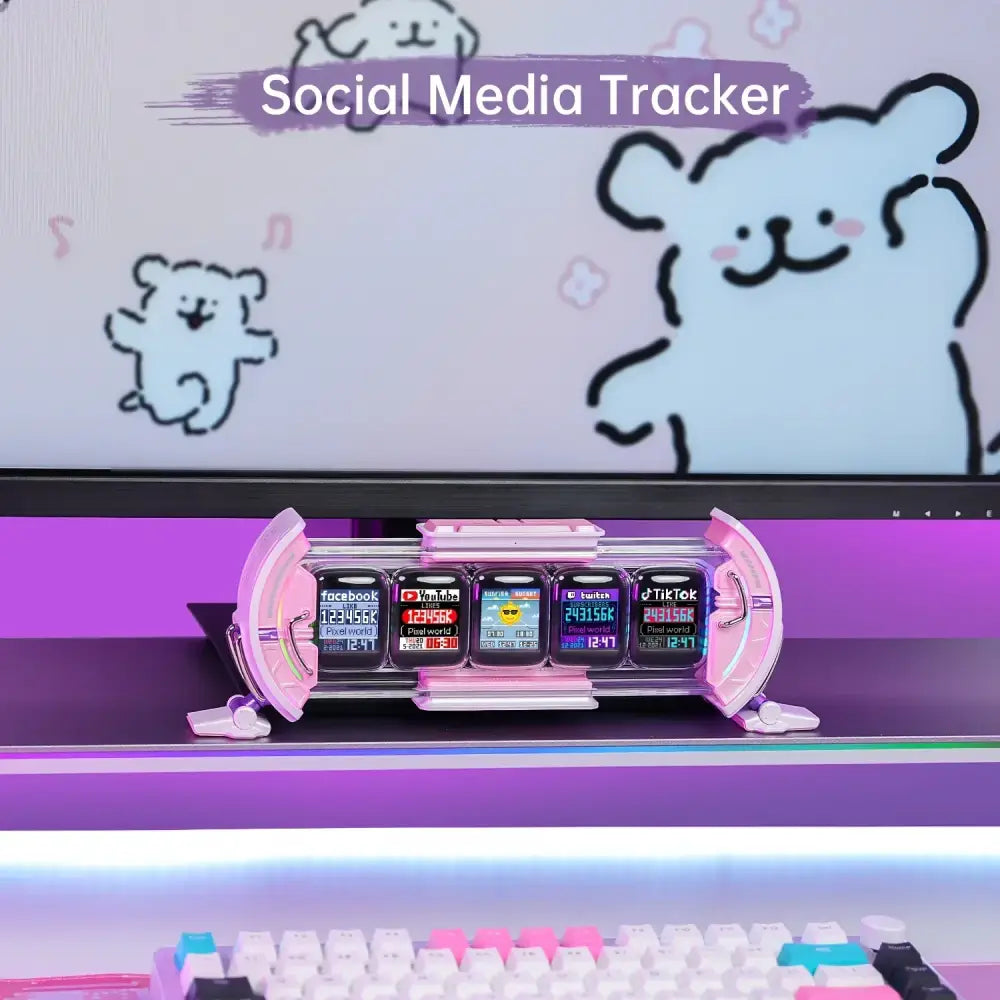 Futuristic pink & white cute gaming digital clock bedroom smart display