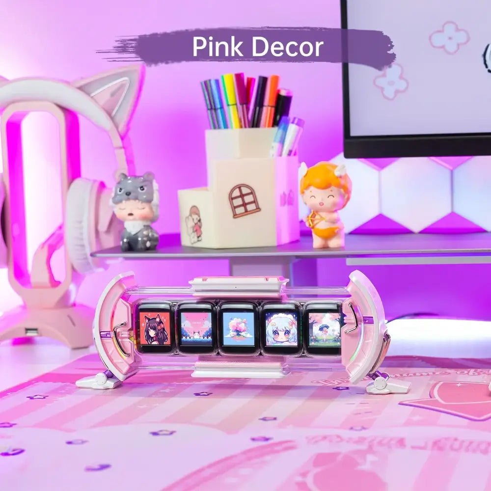 Futuristic pink & white cute gaming digital clock bedroom smart display