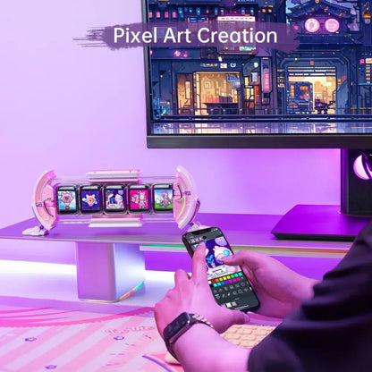 Futuristic pink & white cute gaming digital clock bedroom smart display