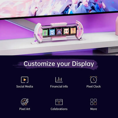 Futuristic pink & white cute gaming digital clock bedroom smart display