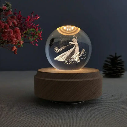 Galaxy crystal ball music box bedroom rotating wooden light glow