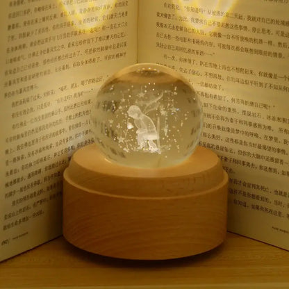 Galaxy crystal ball music box bedroom rotating wooden light glow