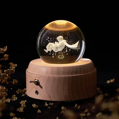 Galaxy crystal ball music box bedroom rotating wooden light glow