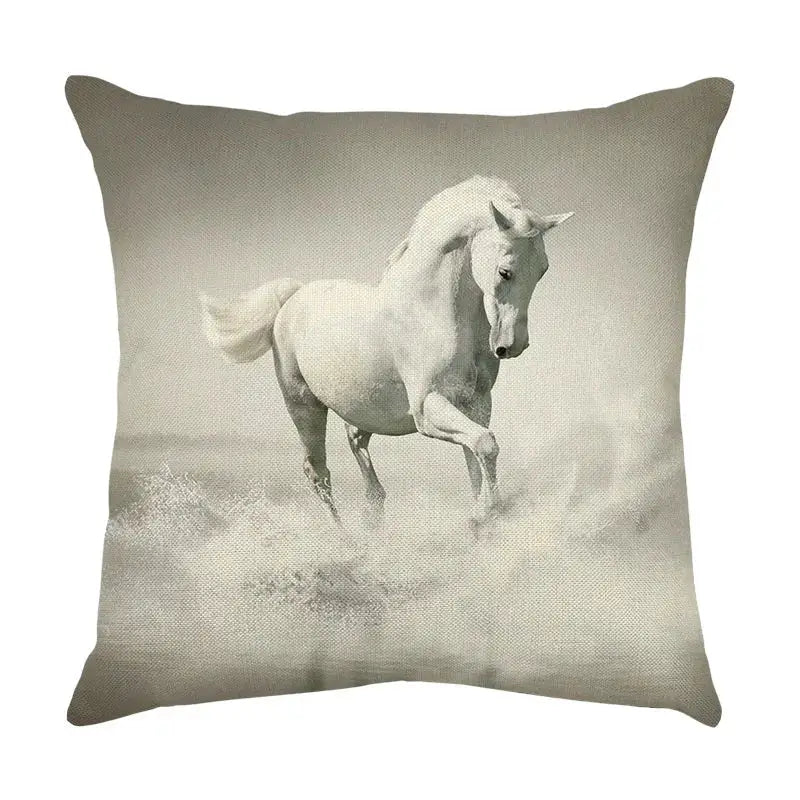 Galloping horse pillowcase vibrant linen cushion cover living room