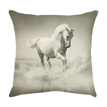 Galloping horse pillowcase vibrant linen cushion cover living room
