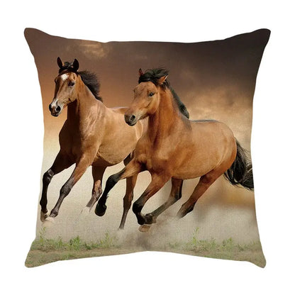 Galloping horse pillowcase vibrant linen cushion cover living room