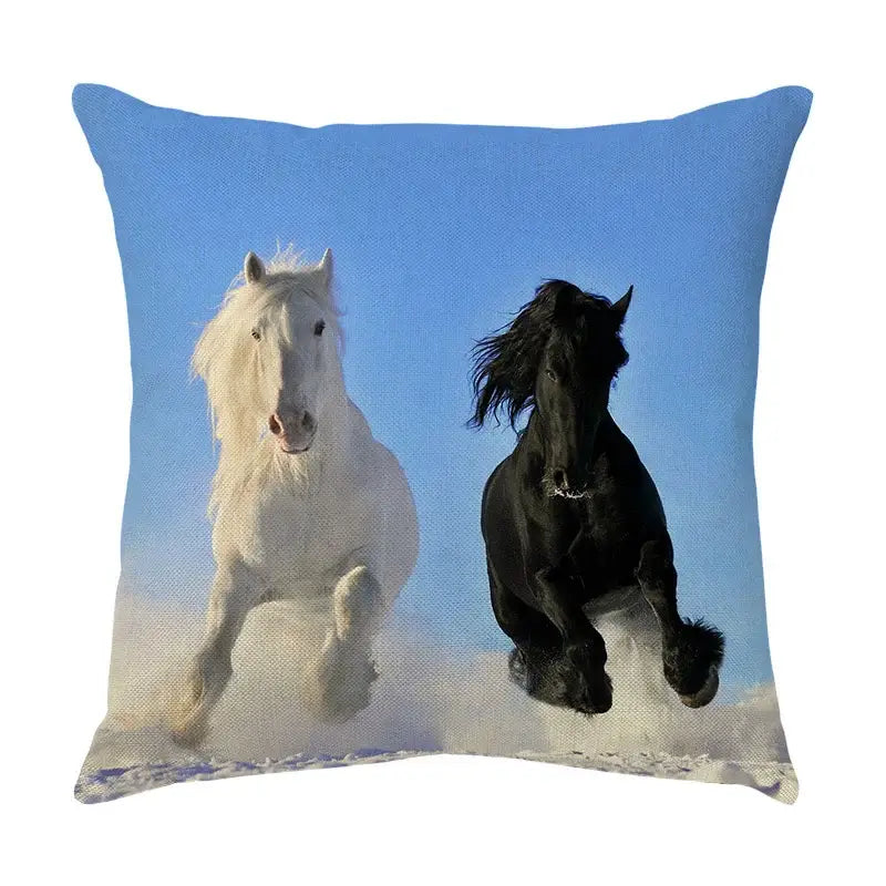 Galloping horse pillowcase vibrant linen cushion cover living room