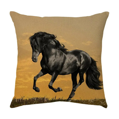 Galloping horse pillowcase vibrant linen cushion cover living room