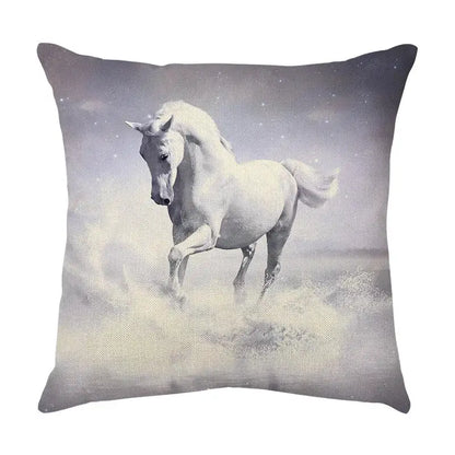 Galloping horse pillowcase vibrant linen cushion cover living room