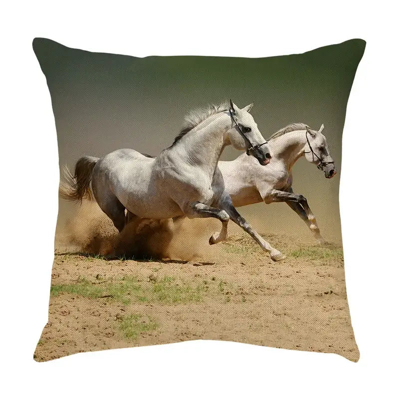Galloping horse pillowcase vibrant linen cushion cover living room