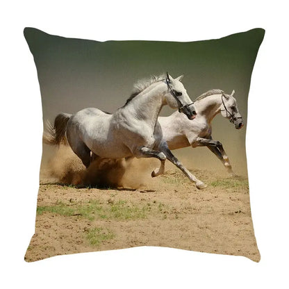 Galloping horse pillowcase vibrant linen cushion cover living room