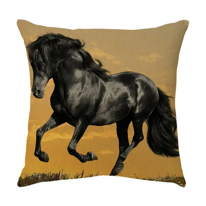 Galloping horse pillowcase vibrant linen cushion cover living room