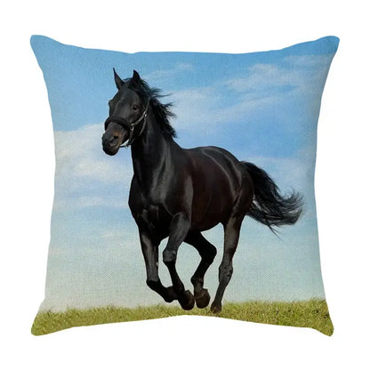 Galloping horse pillowcase vibrant linen cushion cover living room