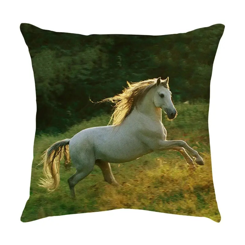 Galloping horse pillowcase vibrant linen cushion cover living room