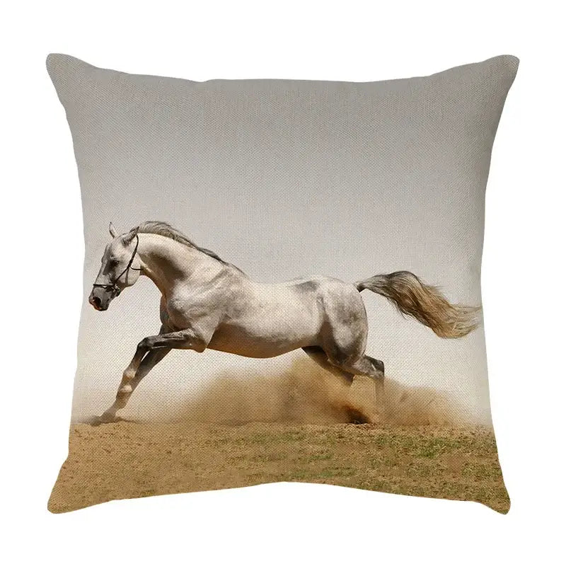 Galloping horse pillowcase vibrant linen cushion cover living room