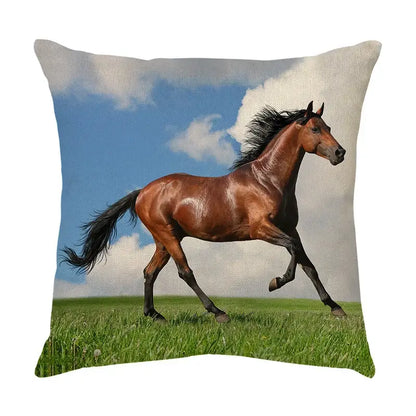 Galloping horse pillowcase vibrant linen cushion cover living room
