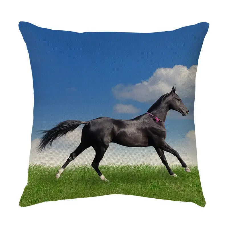 Galloping horse pillowcase vibrant linen cushion cover living room