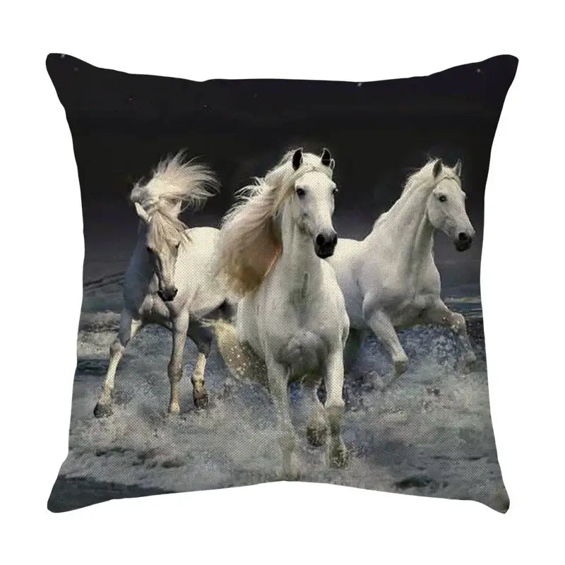 Galloping horse pillowcase vibrant linen cushion cover living room