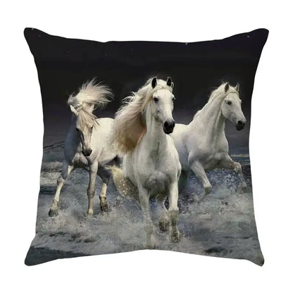 Galloping horse pillowcase vibrant linen cushion cover living room