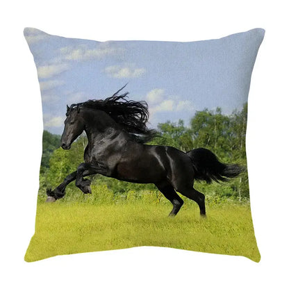 Galloping horse pillowcase vibrant linen cushion cover living room