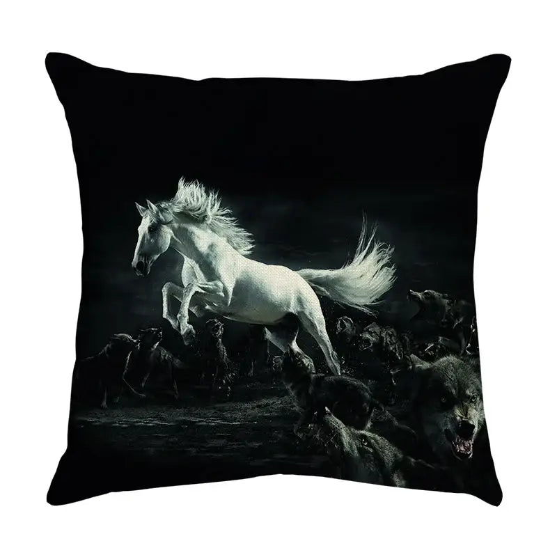 Galloping horse pillowcase vibrant linen cushion cover living room
